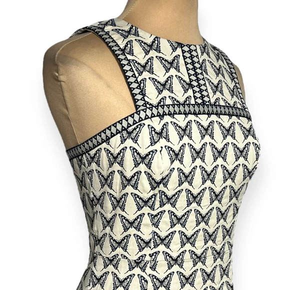 Trina Turk butterfly dress Pacific Butterfly jacquard fringe indigo ivory size 6 - Picture 5 of 14
